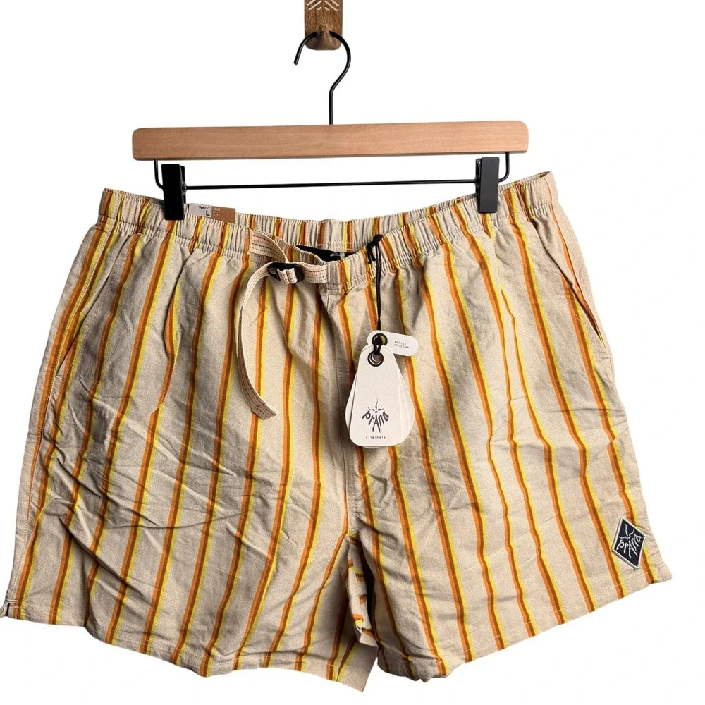 prAna Mens Indio Heritage Short L Yarrow Orange Yellow Striped Sustainable Beach - Picture 9 of 9